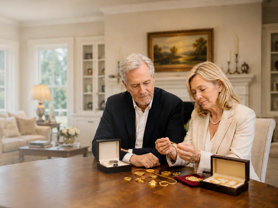 Couple sécurisant ses objets de valeur